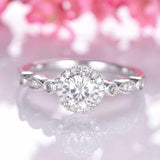 2.2ct Round Cut Diamond Engagement Ring Halo 14k White Gold Finish with Accents