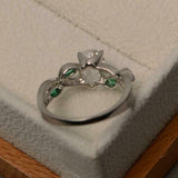 1.6ct Engagement Ring Oval Cut Diamond Leaf Accents Design 14k White Gold Finish