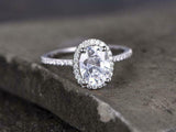 2.35ct Engagement Ring Oval Cut Diamond Round Accent Halo 14k White Gold Finish