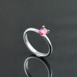 1ct Engagement Ring Emerald Cut Pink Ruby Solitaire Design 14k White Gold Finish