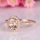 1.6ct Oval Cut Peach Morganite Engagement Ring Halo Solitaire 14k Rose Gold Over