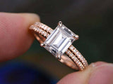 2.1ct Emerald Cut VVS1D Diamond Engagement Ring Bridal Set 14k Rose Gold Finish