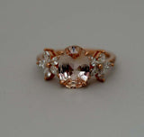 2.5ct Oval Cut Morganite Floral Solitaire with Accent Ring 14k Rose Gold Finish