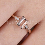 1ct Emerald Cut Simulated Morganite Accented Engagement Ring 14k RoseGold Plated