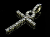 0.65ct Round Cut VVS1D Diamond Pendant Ankh Cross 14k YellowGold Finish NO CHAIN