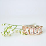 3ct Emerald Cut Morganite Aquamarine Half Eternity Wedding Ring 14k Gold Finish