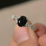 1.8ct Oval Cut Black Diamond Engagement Ring 14k White Gold Finish Unique Design