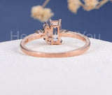 1ct Baguette Cut Simulated Peach Morganite Cluster Ring 14k Rose Gold Plated
