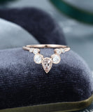2ct Pear Cut Simulated Morganite Bezel Curved Wedding Band 14k Rose Gold Plated