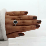 2ct Pear Cut Black Diamond Engagement Ring Halo 14k WhiteGold Finish with Accent