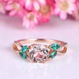 1.6ct Round Cut Morganite Engagement Ring Leaf Solitaire 14k Rose Gold Finish