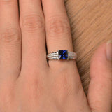 2.4ct Princess Cut Blue Sapphire Solitaire with Accent Ring 14k WhiteGold Finish