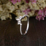 Curved Crown Wedding Ring Band 1ct Marquise Cut Diamond 14k White Gold Finish