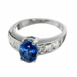 2ct Oval Cut Blue Sapphire Engagement Ring Diamond Accent 14k White Gold Finish