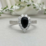 2.2ct Engagement Ring Pear Cut Black Diamond Halo Design 14k White Gold Finish