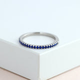 0.3ct Round Cut Simulated Sapphire Minimalist Wedding Band 14k White Gold Plated