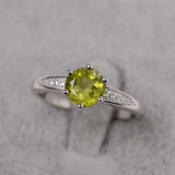2.1ct Round Cut Green Peridot Solitaire with Accent Ring 14k White Gold Finish