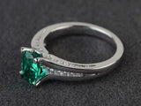 2.3ct Engagement Ring Oval Cut Green Emerald Diamond Accent 14k WhiteGold Finish