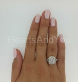 2.2ct Radiant Simulated Diamond Split Shank Dual Halo Ring 14k White Gold Plated
