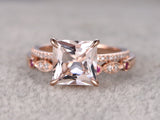 1ct Princess Cut Champagne Morganite Bridal Set Ring Band 14k Rose Gold Finish
