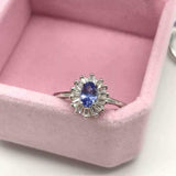 2.3ct Oval Cut Blue Tanzanite Halo Ballerina Cocktail Ring 14k White Gold Finish