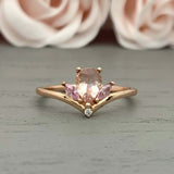 1ct Engagement Ring Pear Peach Morganite Curved Stackable 14k Yellow Gold Finish