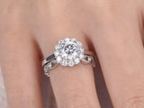 Floral Bridal Set Engagement Ring 1.9ct Round Cut Diamond 18k White Gold Finish