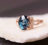 2.5ct Engagement Ring Oval London Blue Topaz Bow Knot Shank 14k Rose Gold Finish