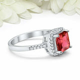 2ct Princess Red Garnet Engagement Ring Diamond Accent Halo 14k White Gold Over