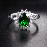 1.5ct Oval Cut Green Emerald Engagement Ring 14k White Gold Finish Floral Design