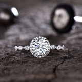 2.2ct Engagement Ring Round Cut Diamond Halo Solitaire 14k White Gold Finish