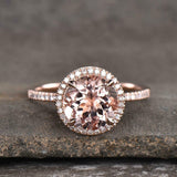 2.2ct Engagement Ring Round Cut Peach Morganite Halo 14k Rose Gold Finish