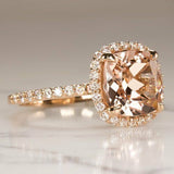 2.3Ct Cushion Cut Morganite Halo Solitaire Engagement Ring 18K Rose Gold Finish