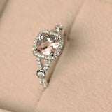2ct Engagement Ring Cushion Cut Peach Morganite Diamond Halo 14k White Gold Over