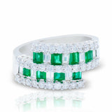4ct Princess Green Emerald ByPass Cluster Engagement Ring 14k White Gold Finish