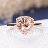 1.2ct Trillion Cut Simulated Morganite Solitaire Halo Ring 14k Rose Gold Plated