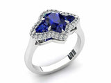 2ct Pear Blue Sapphire Engagement Ring Halo Trilogy Solitaire 14k WhiteGold Over