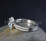 2.2ct Round Cut Simulated Blue Aquamarine Halo Bridal Set 14k White Gold Plated