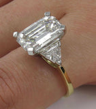 3ct Emerald Cut Diamond Trillion Accent Engagement Ring 14k Yellow Gold Finish