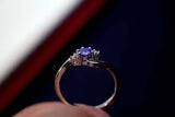 0.56ct Engagement Ring Round Cut Tanzanite Swirl Trilogy 14k White Gold Finish