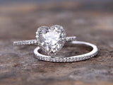 2ct Heart Cut Diamond Bridal Wedding Set Engagement Ring 14k White Gold Finish