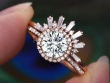 2.2ct Round Cut Moissanite Halo Ring Crown Band Bridal Set 14k Rose Gold Plated