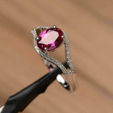 2.2ct Engagement Ring Oval Cut Pink Ruby Split Shank 14k White Gold Finish
