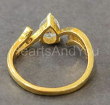 0.5ct Pear Cut Simulated Diamond Solitaire Trilogy Ring 14k Yellow Gold Plated