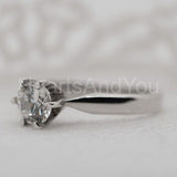 0.5ct Round Cut Moissanite 6 Prong Peg Head Setting Ring 14k White Gold Plated