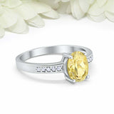 1.2ct Oval Cut Yellow Sapphire Diamond Accent Solitaire Ring 14k White Gold Over