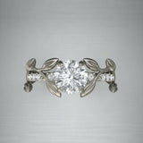 2ct Round Cut Diamond Engagement Ring Flower Leaf Accent 14k White Gold Finish