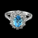 2.55ct Engagement Ring Oval Cut Blue Topaz Diamond Floral 14k White Gold Finish