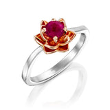 1ct Round Cut Pink Ruby Engagement Ring Flower Solitaire 14k Dual Gold Finish