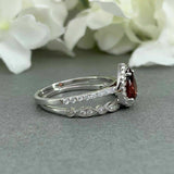 2.1ct Pear Cut Red Garnet Halo Bridal Set Engagement Ring 14k White Gold Finish